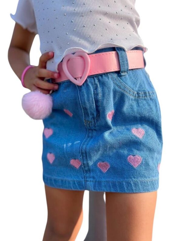 Saia Jeans Infantil Bordado Coração - Imagem 3