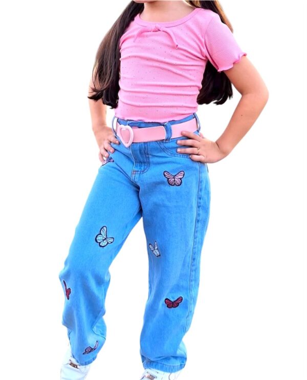 Calça Jeans Wide Leg Borboleta