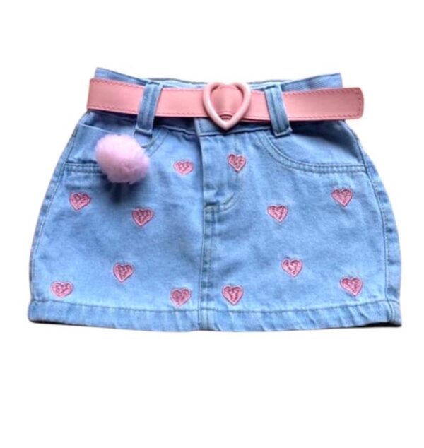 Saia Jeans Infantil Bordado Coração